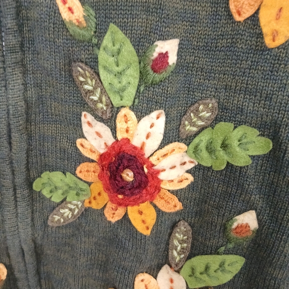 Stitches In Time Womes 1x Green Collard  Zip Up Cardigan With Embroided... - Picture 4 of 6